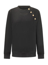 BALMAIN KIDS - Crew Neck Sweatshirt with Shoulder Buttons - Black - LIDIASHOPPING® - Official Website