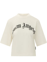 PALM ANGELS - T-shirt Boxy con Logo Curvo - Bianco - LIDIASHOPPING® - Official Website
