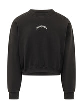 PALM ANGELS - Cropped Sweatshirt with Curved Logo - Black - LIDIASHOPPING® - Official Website
