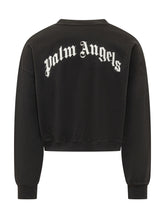 PALM ANGELS - Cropped Sweatshirt with Curved Logo - Black - LIDIASHOPPING® - Official Website