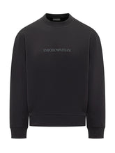 EMPORIO ARMANI - Felpa con Logo Frontale Discreto - Blu - LIDIASHOPPING® - Official Website