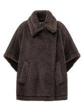 MAX MARA - Short cape featuring a soft voluminous surface, wide lapel collar and open short sleeves. Designed with front patch pockets and a concealed central fastening. - Brown - LIDIASHOPPING® - Official Website