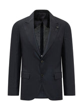 LARDINI - Single Breasted Blazer with Geometric Texture - Blue - LIDIASHOPPING® - Official Website