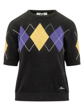 MSGM - Short Sleeve Sweater with Argyle Motif - Black - LIDIASHOPPING® - Official Website