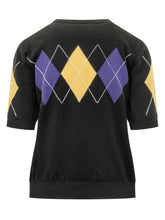 MSGM - Short Sleeve Sweater with Argyle Motif - Black - LIDIASHOPPING® - Official Website
