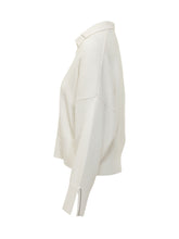 PUROTATTO - Sweater featuring an open polo collar, long sleeves and dropped shoulders. Designed with a relaxed silhouette and ribbed cuffs and hem. - White - LIDIASHOPPING® - Official Website
