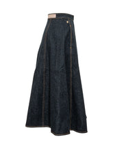 ALBERTA FERRETTI - Gonna Lunga Svasata con Cuciture a Contrasto - Blu - LIDIASHOPPING® - Official Website