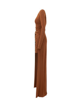 ELISABETTA FRANCHI - Long Draped Dress with Buckle - Brown - LIDIASHOPPING® - Official Website