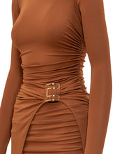 ELISABETTA FRANCHI - Long Draped Dress with Buckle - Brown - LIDIASHOPPING® - Official Website