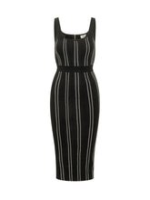 ELISABETTA FRANCHI - Abito Midi con Motivo Verticale - Nero - LIDIASHOPPING® - Official Website