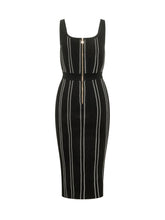 ELISABETTA FRANCHI - Abito Midi con Motivo Verticale - Nero - LIDIASHOPPING® - Official Website