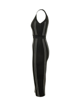 ELISABETTA FRANCHI - Abito Midi con Motivo Verticale - Nero - LIDIASHOPPING® - Official Website