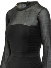 ELISABETTA FRANCHI - Abito Midi con Inserti Trasparenti - Nero - LIDIASHOPPING® - Official Website