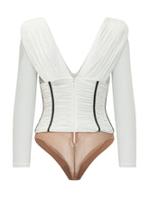 ELISABETTA FRANCHI - Body con Drappeggio e Zip Frontale - Bianco - LIDIASHOPPING® - Official Website
