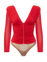 ELISABETTA FRANCHI - Body con Scollo a V e Drappeggio - Rosso - LIDIASHOPPING® - Official Website