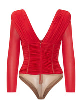 ELISABETTA FRANCHI - Body con Scollo a V e Drappeggio - Rosso - LIDIASHOPPING® - Official Website