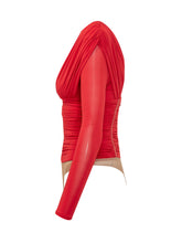 ELISABETTA FRANCHI - Body con Scollo a V e Drappeggio - Rosso - LIDIASHOPPING® - Official Website