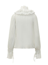 ELISABETTA FRANCHI - Blouse featuring a gathered high collar, tie bow and pleated ruffles across the shoulders and chest. Designed with voluminous long sleeves, gathered cuffs and small front embroidery. - White - LIDIASHOPPING® - Official Website