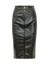 ELISABETTA FRANCHI - Gonna Midi con Effetto Pitonato - Nero - LIDIASHOPPING® - Official Website