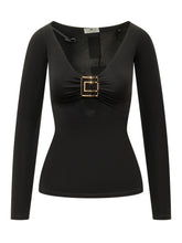 ELISABETTA FRANCHI - Maglia con Fibbia Decorativa - Nero - LIDIASHOPPING® - Official Website