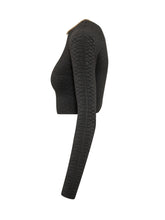 ELISABETTA FRANCHI - Cropped Tricot Top with Geometric Pattern - Black - LIDIASHOPPING® - Official Website