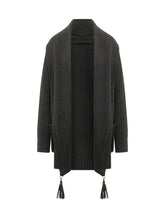 SIMONA CORSELLINI - Long cardigan featuring a relaxed silhouette, open front, shawl collar and ribbed long sleeves. Designed with side pockets and hanging tassels at the front ends. - Black - LIDIASHOPPING® - Official Website