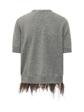 SEVENTY 19.70 - Maglia Girocollo a Maniche Corte con Piume - Grigio - LIDIASHOPPING® - Official Website