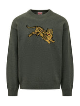 KENZO - Maglia Jumping Tiger con Girocollo - Verde - LIDIASHOPPING® - Official Website