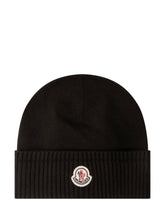 MONCLER - Beanie with Turn Up and Front Logo Patch - Black - LIDIASHOPPING® - Official Website