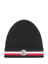 MONCLER - Berretto con Logo e Fascia a Righe - Blu - LIDIASHOPPING® - Official Website