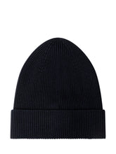 MONCLER - Ribbed Beanie with Turned Cuff and Front Logo Patch - Blue - LIDIASHOPPING® - Official Website
