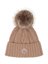 MONCLER - Cable Knit Beanie with Pom Pom - Brown - LIDIASHOPPING® - Official Website