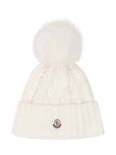 MONCLER - Cable Knit Beanie with Large Pom Pom - White - LIDIASHOPPING® - Official Website