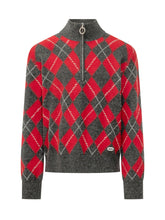 AMI ALEXANDRE MATTIUSSI - Maglione a Rombi con Zip - Rosso - LIDIASHOPPING® - Official Website