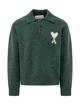 AMI ALEXANDRE MATTIUSSI - Polo in Maglia con Maxi Logo - Verde - LIDIASHOPPING® - Official Website