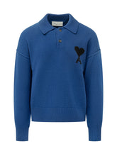 AMI ALEXANDRE MATTIUSSI - Polo in Maglia con Maxi Logo - Blu - LIDIASHOPPING® - Official Website