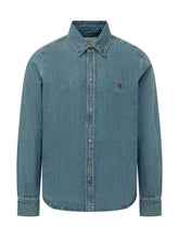 AMI ALEXANDRE MATTIUSSI - Button Down Shirt with Logo - Blue - LIDIASHOPPING® - Official Website