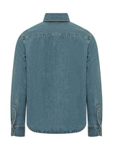 AMI ALEXANDRE MATTIUSSI - Button Down Shirt with Logo - Blue - LIDIASHOPPING® - Official Website