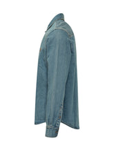 AMI ALEXANDRE MATTIUSSI - Button Down Shirt with Logo - Blue - LIDIASHOPPING® - Official Website