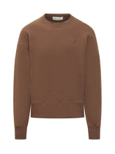 AMI ALEXANDRE MATTIUSSI - Felpa Girocollo con Logo a Cuore - Marrone - LIDIASHOPPING® - Official Website