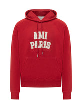 AMI ALEXANDRE MATTIUSSI - Felpa con Cappuccio e Lettering Applicato - Rosso - LIDIASHOPPING® - Official Website
