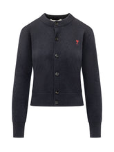 AMI ALEXANDRE MATTIUSSI - Crew Neck Cardigan with Logo - Blue - LIDIASHOPPING® - Official Website