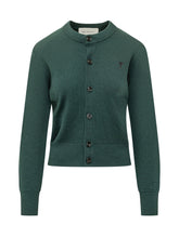 AMI ALEXANDRE MATTIUSSI - Cardigan Girocollo con Logo - Verde - LIDIASHOPPING® - Official Website