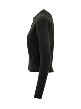 AMI ALEXANDRE MATTIUSSI - Crew Neck Cardigan with Chest Logo - Black - LIDIASHOPPING® - Official Website