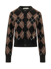 AMI ALEXANDRE MATTIUSSI - Cardigan Girocollo con Motivo a Rombi - Marrone - LIDIASHOPPING® - Official Website