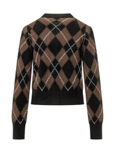 AMI ALEXANDRE MATTIUSSI - Cardigan Girocollo con Motivo a Rombi - Marrone - LIDIASHOPPING® - Official Website