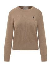 AMI ALEXANDRE MATTIUSSI - Crewneck Sweater with Embroidered Logo - Brown - LIDIASHOPPING® - Official Website