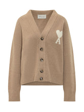 AMI ALEXANDRE MATTIUSSI - V Neck Cardigan with Chest Motif - Beige - LIDIASHOPPING® - Official Website