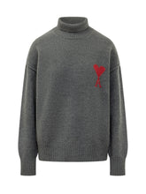 AMI ALEXANDRE MATTIUSSI - Maglia a Collo Alto con Maxi Logo - Grigio - LIDIASHOPPING® - Official Website