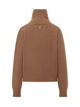 AMI ALEXANDRE MATTIUSSI - Maglione con Collo Alto Abbottonato - Marrone - LIDIASHOPPING® - Official Website